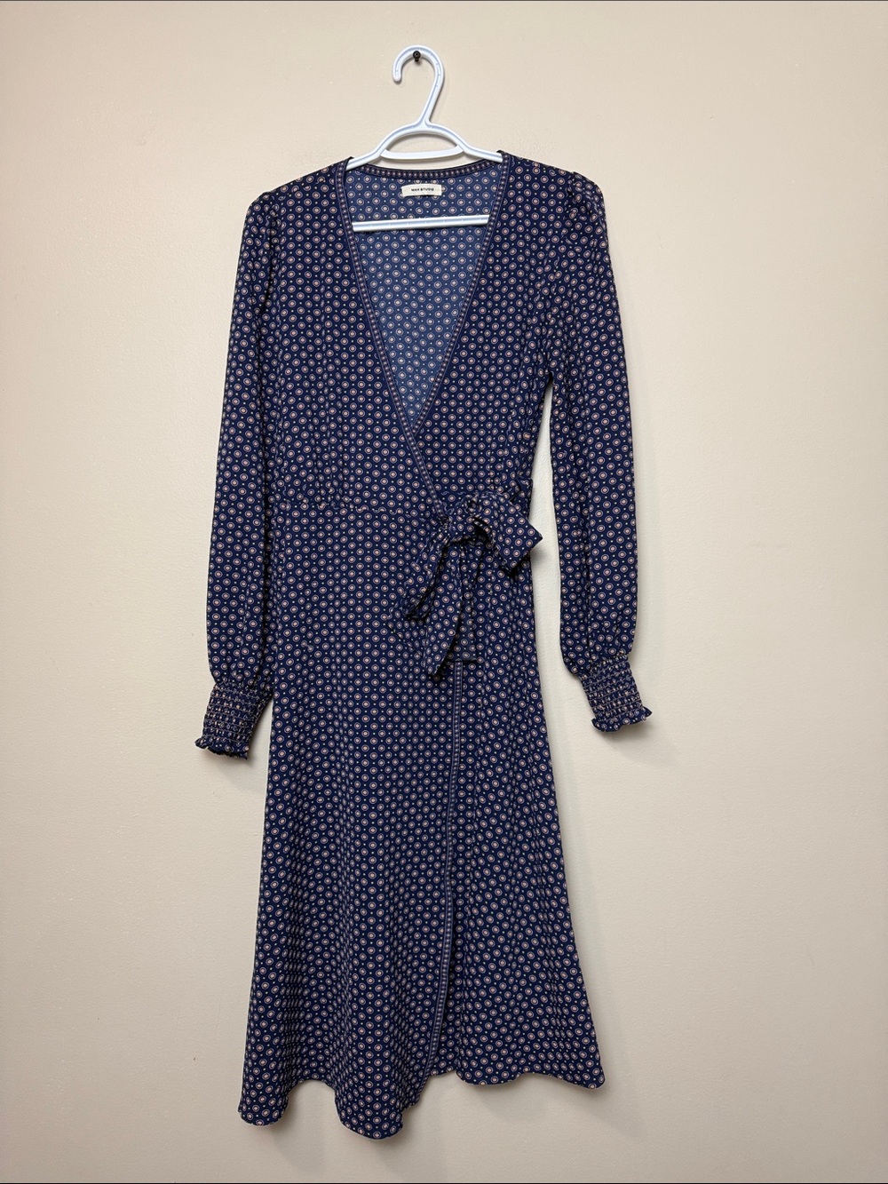 Kax Studio Navy Floral Wrap Dress with Pink Dot Print size M/L